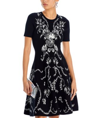 Jason Wu Collection - Jacquard Short Sleeve Flare Hem Dress
