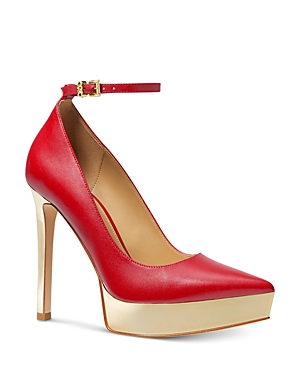 Michael Kors Michael  Women's Xenia Pointed Toe High Heel Platform Pumps In Crimson