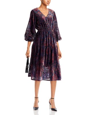 Paisley Burnout Velvet Midi Dress