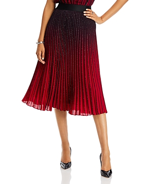 T Tahari Pleated Ombre Skirt In Black/ruby Red