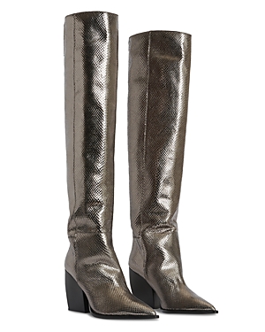 Shop Allsaints Women's Reina Metallic Pointed Toe High Heel Boots In Gunmetal Gray