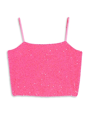 Katiejnyc Girls' Taylor Sequin Cropped Top - Big Kid In Neon Pink