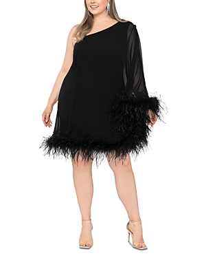 Shop Betsy & Adam Asymmetric Feather Trim Dress In Black