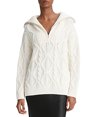 Shop Vince Cable Knit Half Zip Sweater In Off White