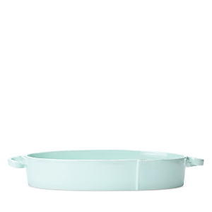 Vietri Lastra 15.5" X 5.75" Handled Oval Baker In Turquoise/aqua