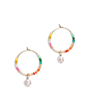 Shop Anni Lu Rainbow Nomad Beaded Cultured Freshwater Pearl Drop Hoop Earrings In 18k Gold Plated In White/multi