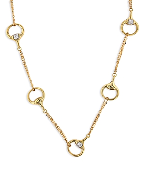 18K Yellow Gold Via Caneva Diamond Horsebit Link Single Strand Necklace, 17