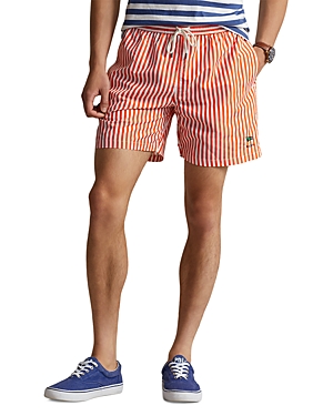 Shop Polo Ralph Lauren Traveler Classic Fit 5.75 Swim Trunks In Club Stripe