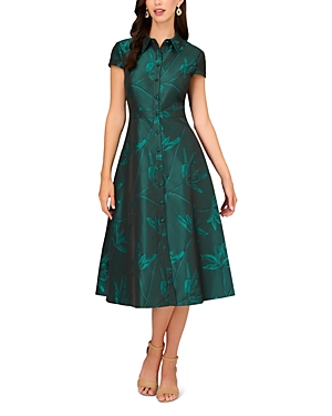 Shop Aidan Mattox Floral Jacquard Midi Dress In Green Multi