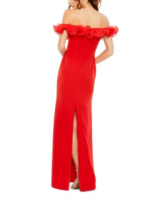 Off the Shoulder Ruffle Detail Column Gown