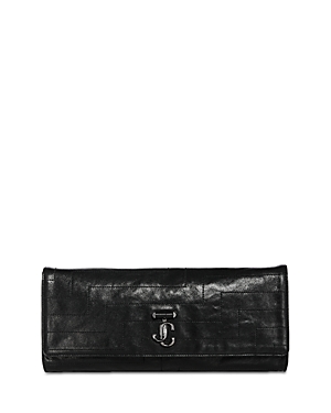 Jimmy Choo Avenue Soft Leather Clutch In Black/silver