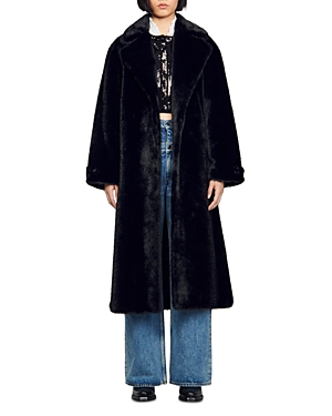 Shop Sandro Demy Faux Fur Coat In Black