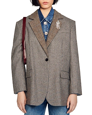 Sandro Women's Houndstooth Blazer In Brown
