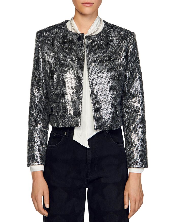 Sandro Funn Sequined Cropped Jacket | Bloomingdale's