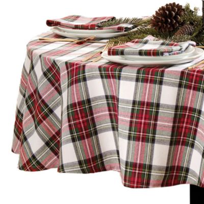 Christmas Classic Holiday Plaid Cotton Tablecloth, 70" Round