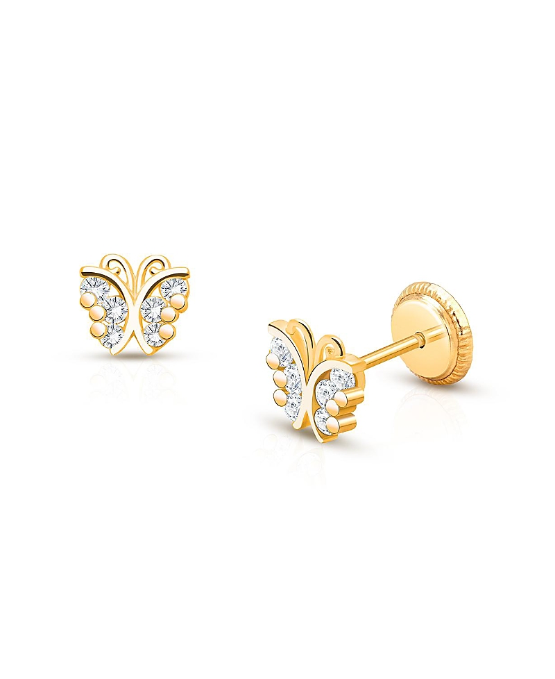 Tiny Blessings Girls' 14K Gold Curly Butterfly Studs Screw Back Earrings - Baby, Little Kid, Big Kid