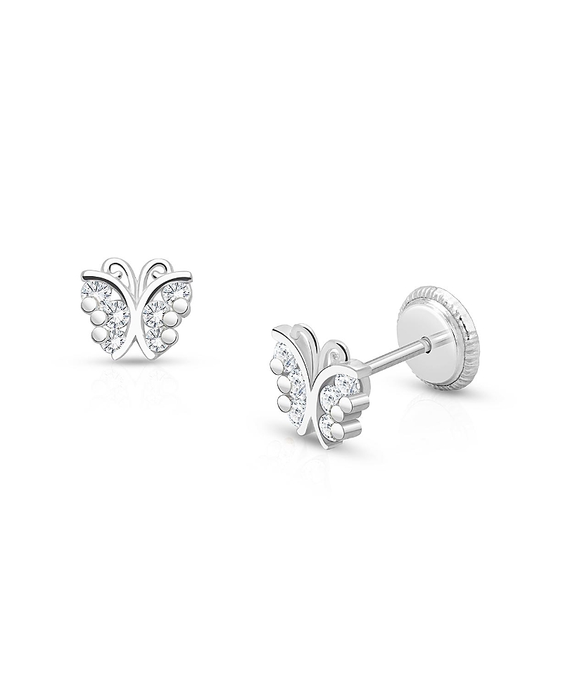 Tiny Blessings Girls' 14k Gold Curly Butterfly Studs Screw Back Earrings - Baby, Little Kid, Big Kid In K White Gold