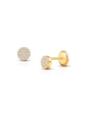 Tiny Blessings - Girls' 14K Gold Micro Pav&eacute; Rounds Studs Screw Back Earrings - Baby, Little Kid, Big Kid