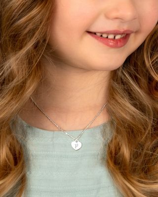  Girls' Sterling Silver Baby Heart & Engraved Initial 13-14" Necklace - Children