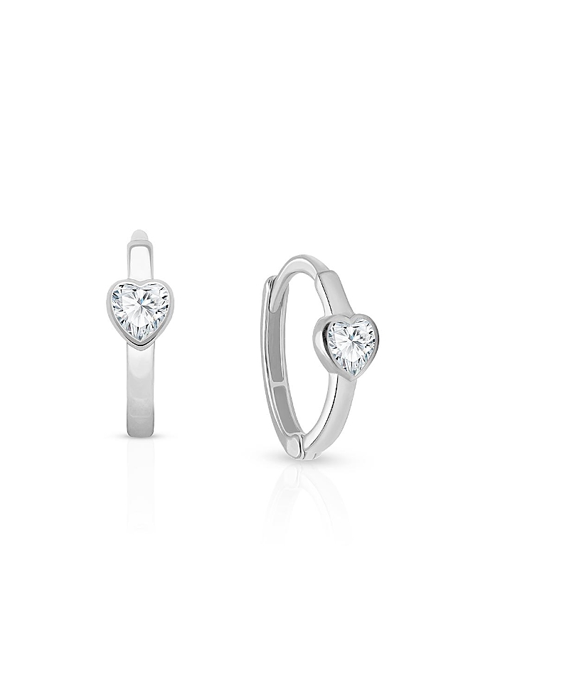 Tiny Blessings Children's 14k Gold True Love Clear Heart Girls' Huggie Hoop Earrings In K White Gold