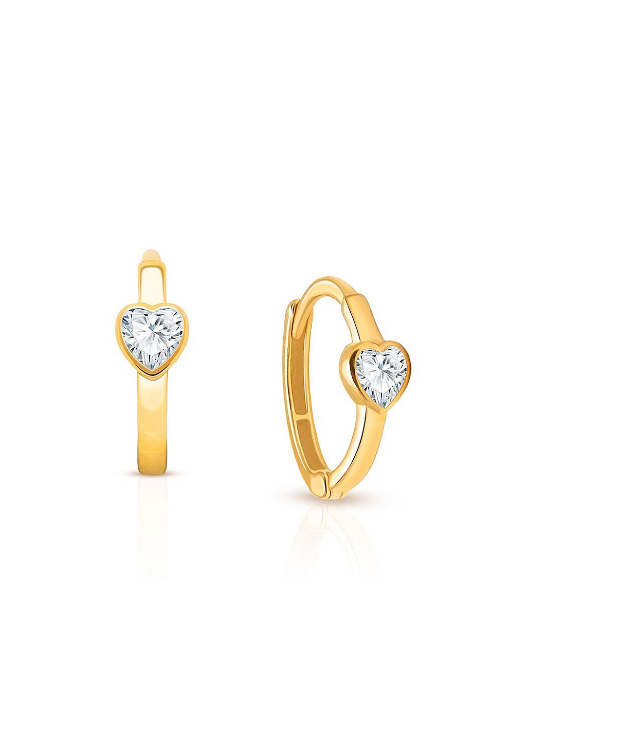 Tiny Blessings Children's 14K Gold True Love Clear Heart Girls' Huggie Hoop Earrings