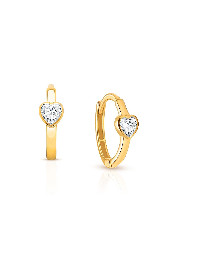 Tiny Blessings Children's 14K Gold True Love Clear Heart Girls' Huggie Hoop Earrings
