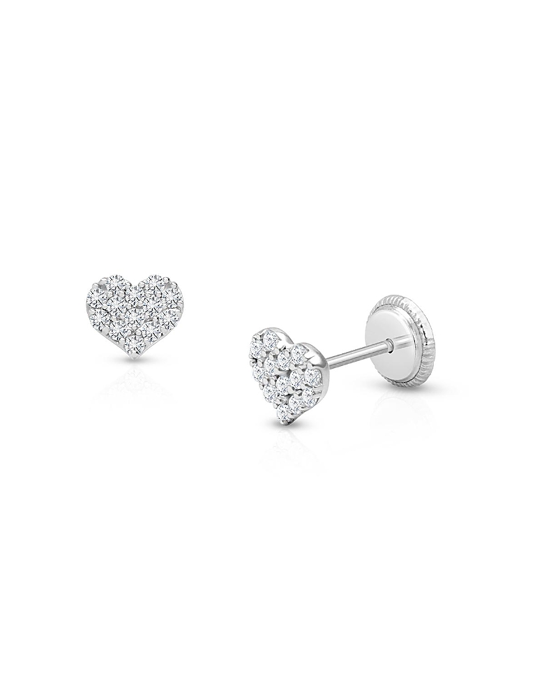 Tiny Blessings Girls' 14k Gold Dearest Heart Studs Screw Back Earrings - Baby, Little Kid, Big Kid In K White Gold