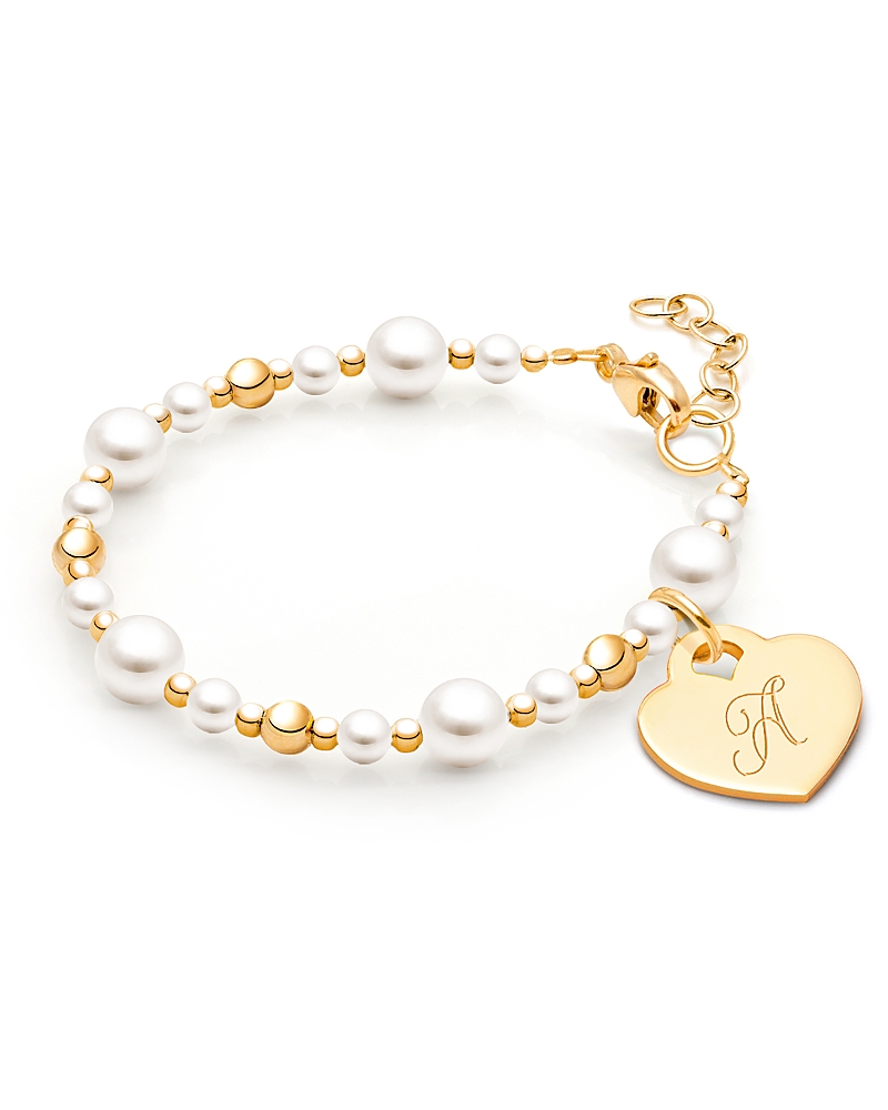 Tiny Blessings Girls'' 14K Gold Dainty cultured - Pearls & Diamond Initial 5.25 Bracelet - Children