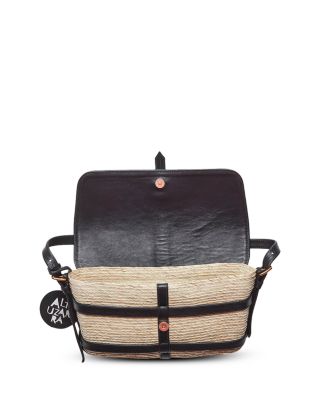 Watermill Leather and Raffia Flap Shoulder Bag