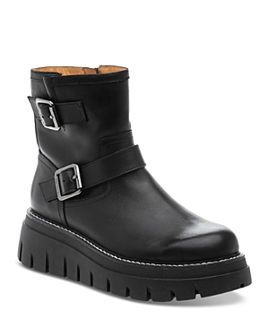 J/slides Women's Texas Buckled Platform Boots In Black Leather