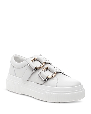 J/slides Women's Waldo Studded Buckled Platform Sneakers In White Leather