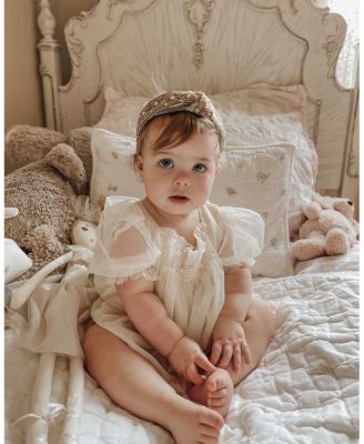  Unisex Bella Buttermilk Tulle Romper with Faux Pearl Beading