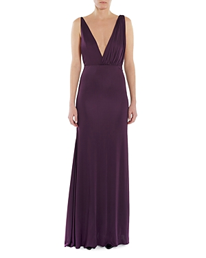 Shop Lanvin Sleeveless V Neck Gown In Cassis