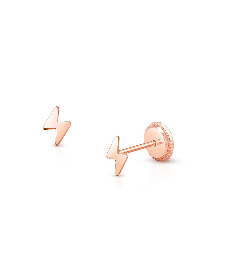 Tiny Blessings Girls' 14k Gold Lightning Bolt Studs Screw Back Earrings - Children In K Rose Gold