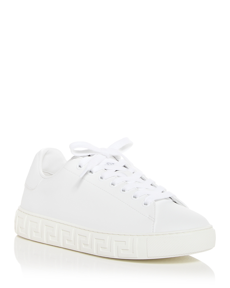 Versace Leather Sneakers With La Greca Motif In White
