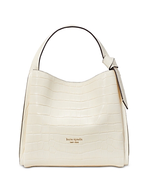 Shop Kate Spade Knott Croc Embossed Leather Small Zip Top Satchel In Halo White