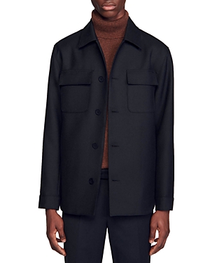 Shop Sandro Solid Button Down Shirt Jacket In Black