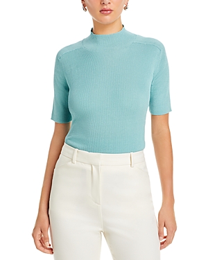 Shop Lafayette 148 Ribbed Mock Neck Top In Sea Grass