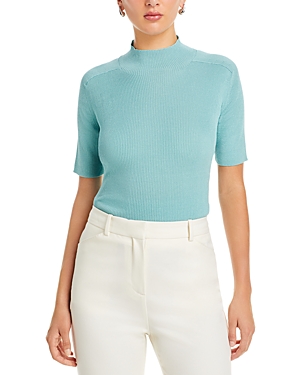 Lafayette 148 Ribbed Mock-neck Sweater In Sea Grass