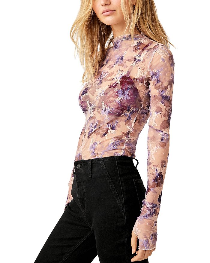 Shop Free People Printed Lady Lux Layering Top In Fallen Rose