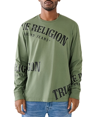 True Religion Cotton Logo Graphic Long Sleeve Tee In Bronze Green