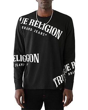 True Religion Cotton Logo Graphic Long Sleeve Tee In Jet Black