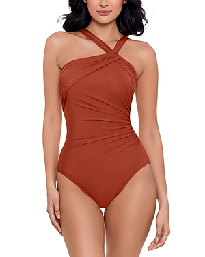 Shop Miraclesuit Rock Solid Europa Asymmetric Underwire One Piece Swimsuit In Spice
