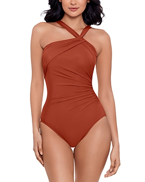 Miraclesuit Rock Solid Europa Asymmetric Underwire One Piece Swimsuit In Spice