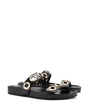 Shop Larroude Women's Milan Grommet Detail Slide Sandals In Black