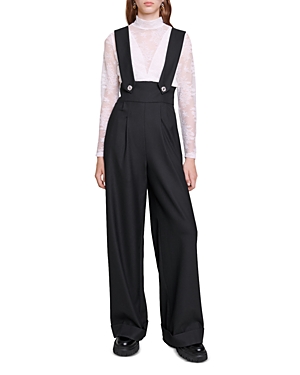 Maje Wide-leg Pinafore Trousers In Black