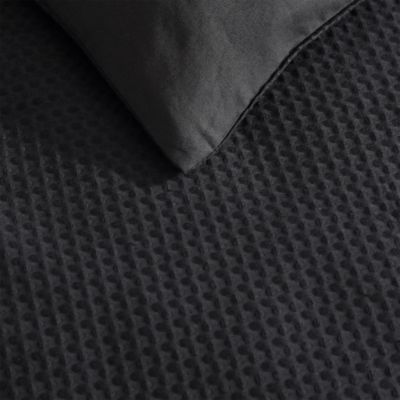 Waffle Pique Black Cotton Duvet Cover Set, King