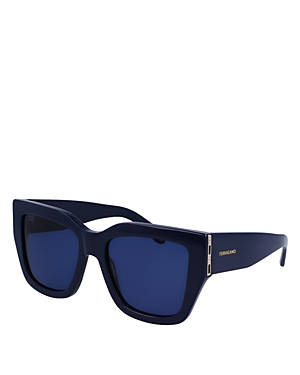 Shop Ferragamo Double Gancini Square Sunglasses, 55mm In Blue/blue Solid