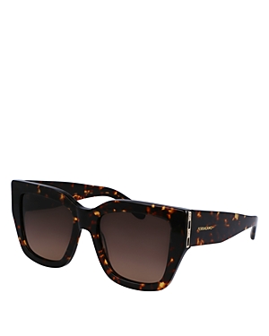 Shop Ferragamo Double Gancini Square Sunglasses, 55mm In Tortoise/brown Gradient