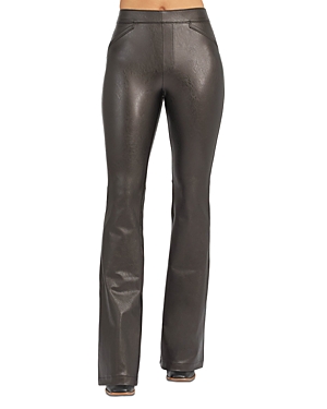Shop Spanx Coated Flare Leg Pants In Luxe Black